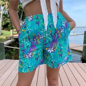 Vintage Adorable Parrot Print Shorts With Pockets